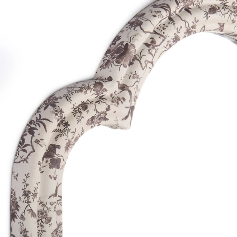 White & Gray Toile Fabric Arched Wall Mirror