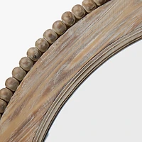 Round Natural Wood Beaded Trim Wall Mirror