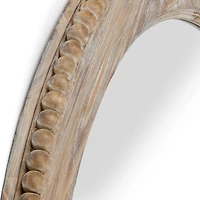 Round Natural Wood Beaded Trim Wall Mirror