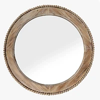 Round Natural Wood Beaded Trim Wall Mirror