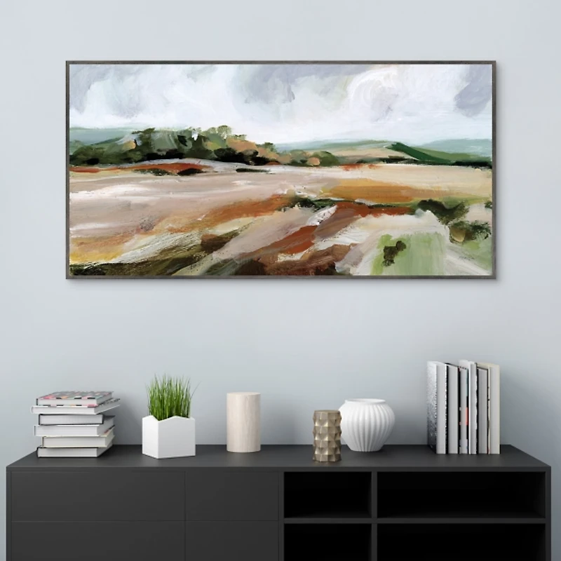 Taupe Toned Landscape Framed Canvas Art Print