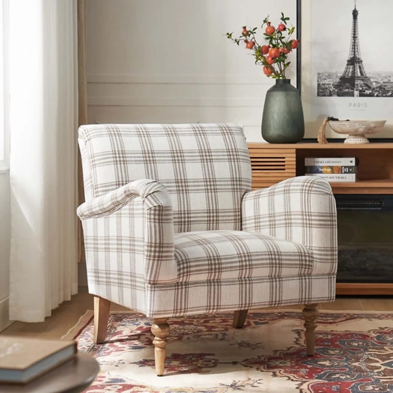 Tan Plaid Accent Chair