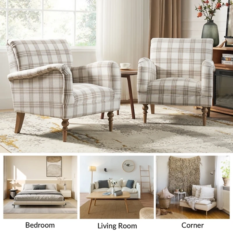 Tan Plaid Accent Chair