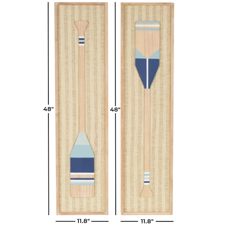 Natural Wooden Paddle Wall Plaques, Set of 2