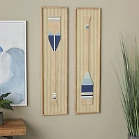 Natural Wooden Paddle Wall Plaques, Set of 2