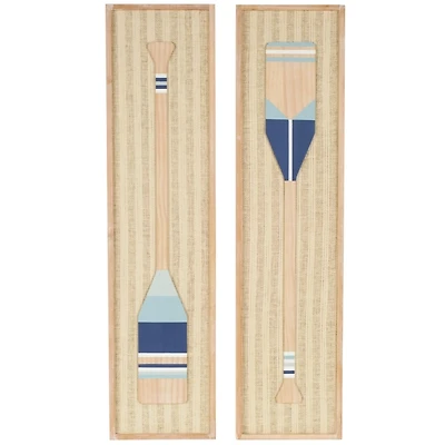 Natural Wooden Paddle Wall Plaques, Set of 2