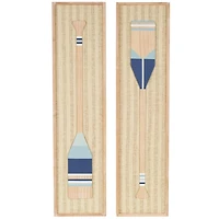 Natural Wooden Paddle Wall Plaques, Set of 2