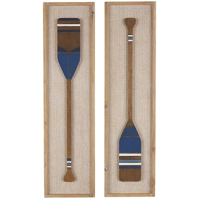 Brown Wooden Paddle Wall Plaques, Set of 2