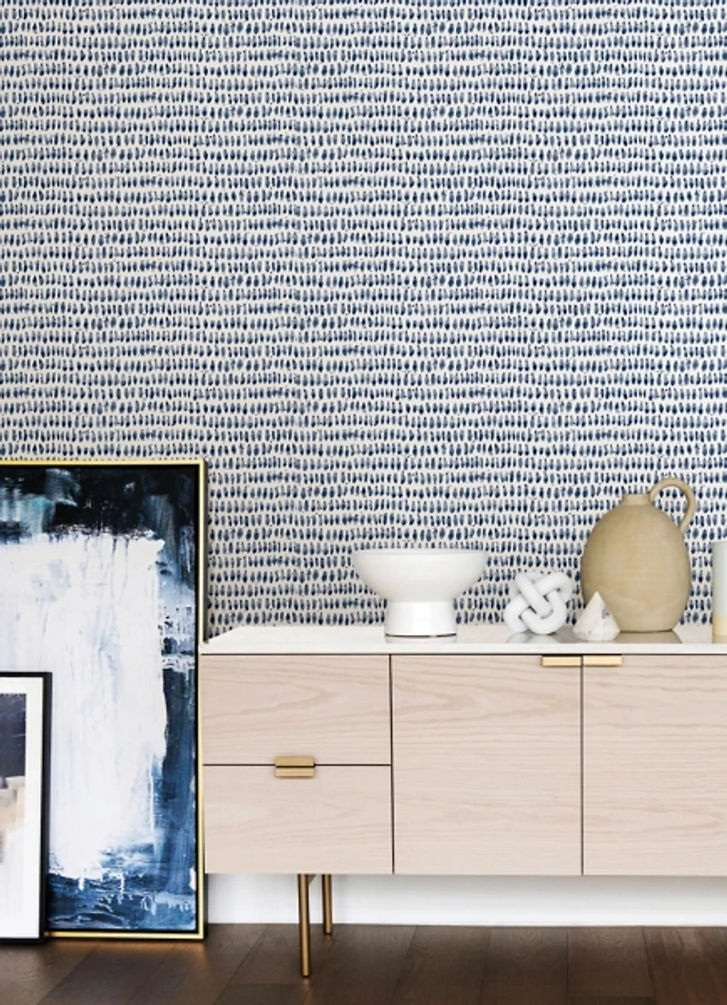 Navy Brushstroke Pattern Peel and Stick Wallpaper