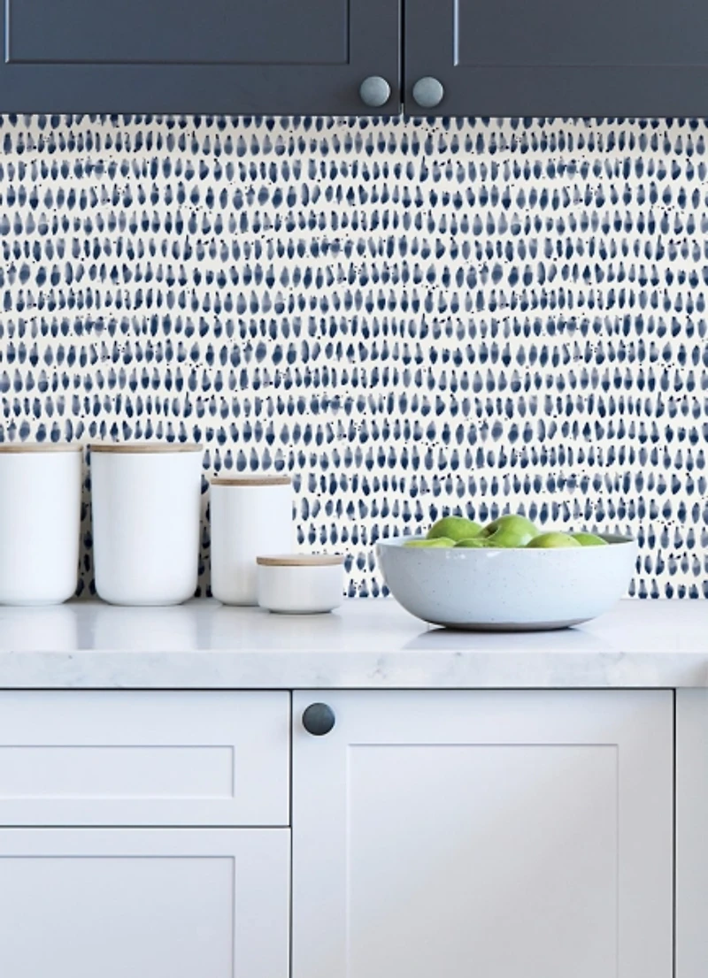 Navy Brushstroke Pattern Peel and Stick Wallpaper