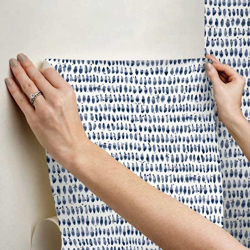 Navy Brushstroke Pattern Peel and Stick Wallpaper