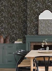 Black Botanical Pattern Peel and Stick Wallpaper