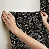 Black Botanical Pattern Peel and Stick Wallpaper