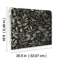 Black Botanical Pattern Peel and Stick Wallpaper