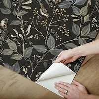 Black Botanical Pattern Peel and Stick Wallpaper