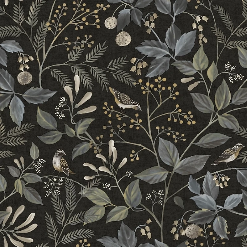 Black Botanical Pattern Peel and Stick Wallpaper