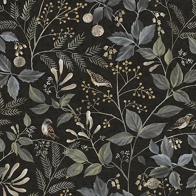 Black Botanical Pattern Peel and Stick Wallpaper