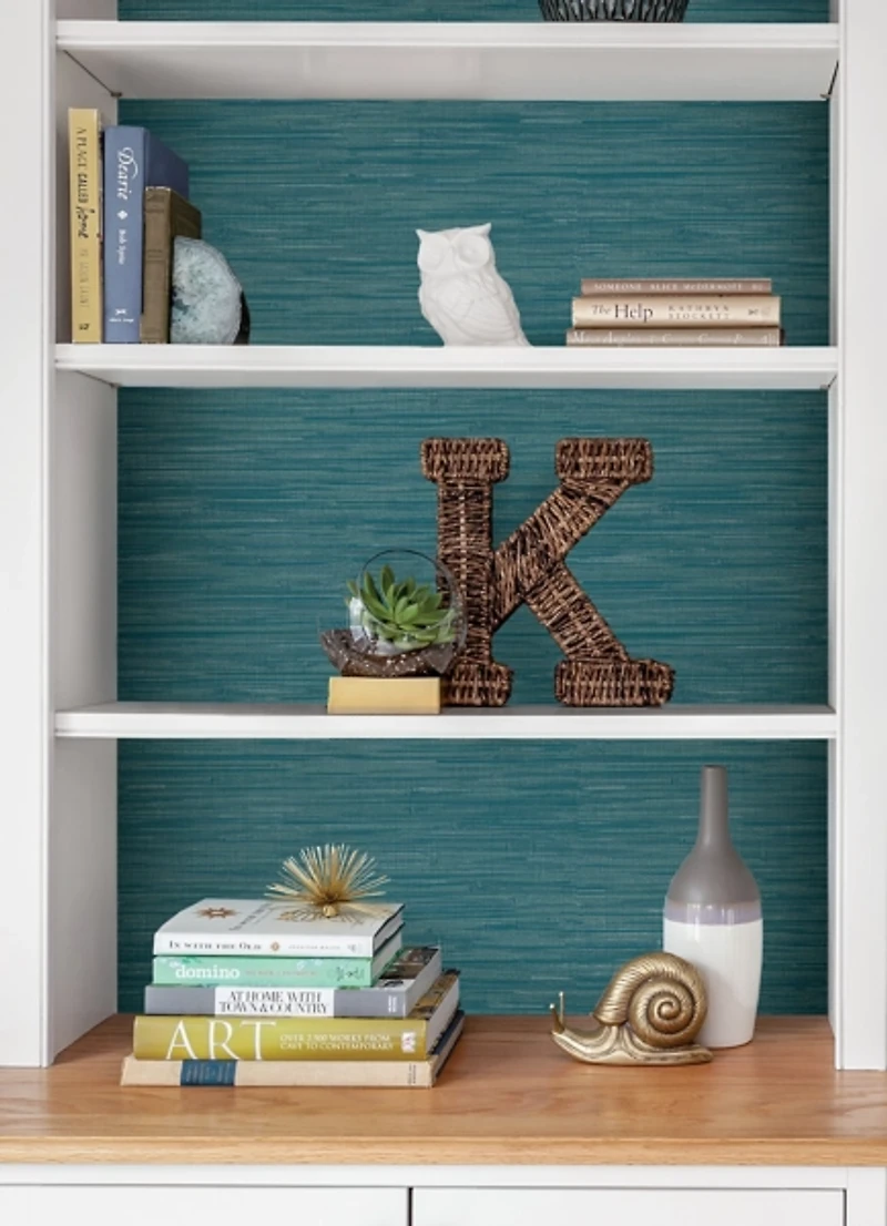 Steel Blue Grassweave Peel and Stick Wallpaper