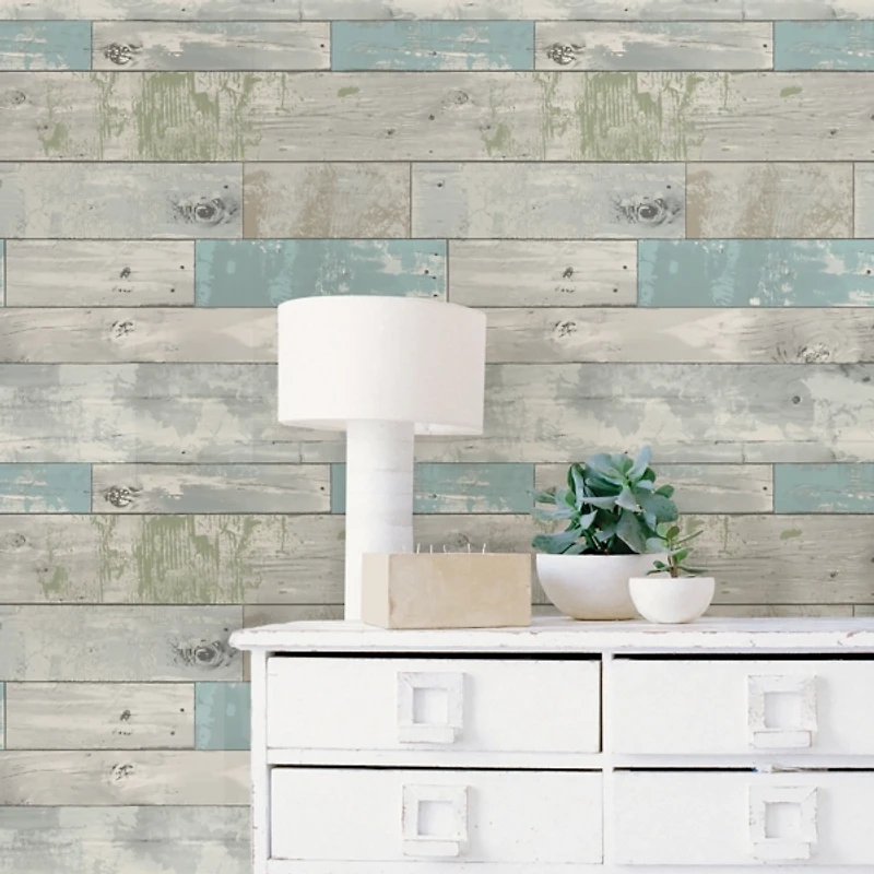 Aqua Beachwood Peel and Stick Wallpaper