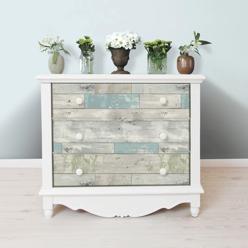 Aqua Beachwood Peel and Stick Wallpaper