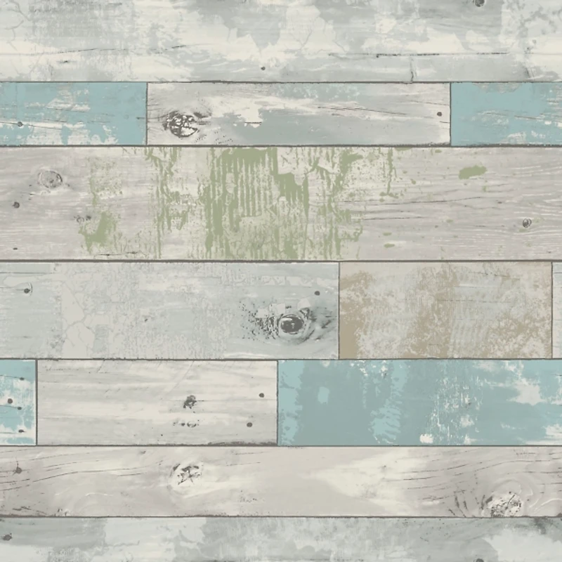Aqua Beachwood Peel and Stick Wallpaper