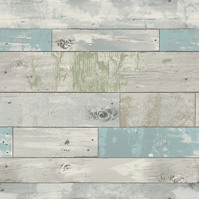 Aqua Beachwood Peel and Stick Wallpaper