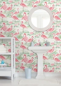 Pink Flamingo Beach Peel & Stick Wallpaper