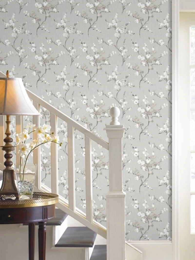 Gray Blossoms Peel & Stick Wallpaper