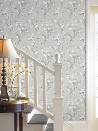 Gray Blossoms Peel & Stick Wallpaper