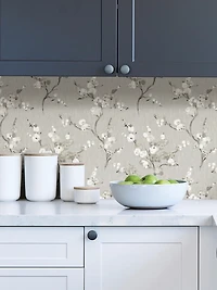 Gray Blossoms Peel & Stick Wallpaper