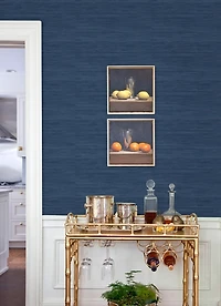 Navy Blue Faux Grasscloth Peel & Stick Wallpaper