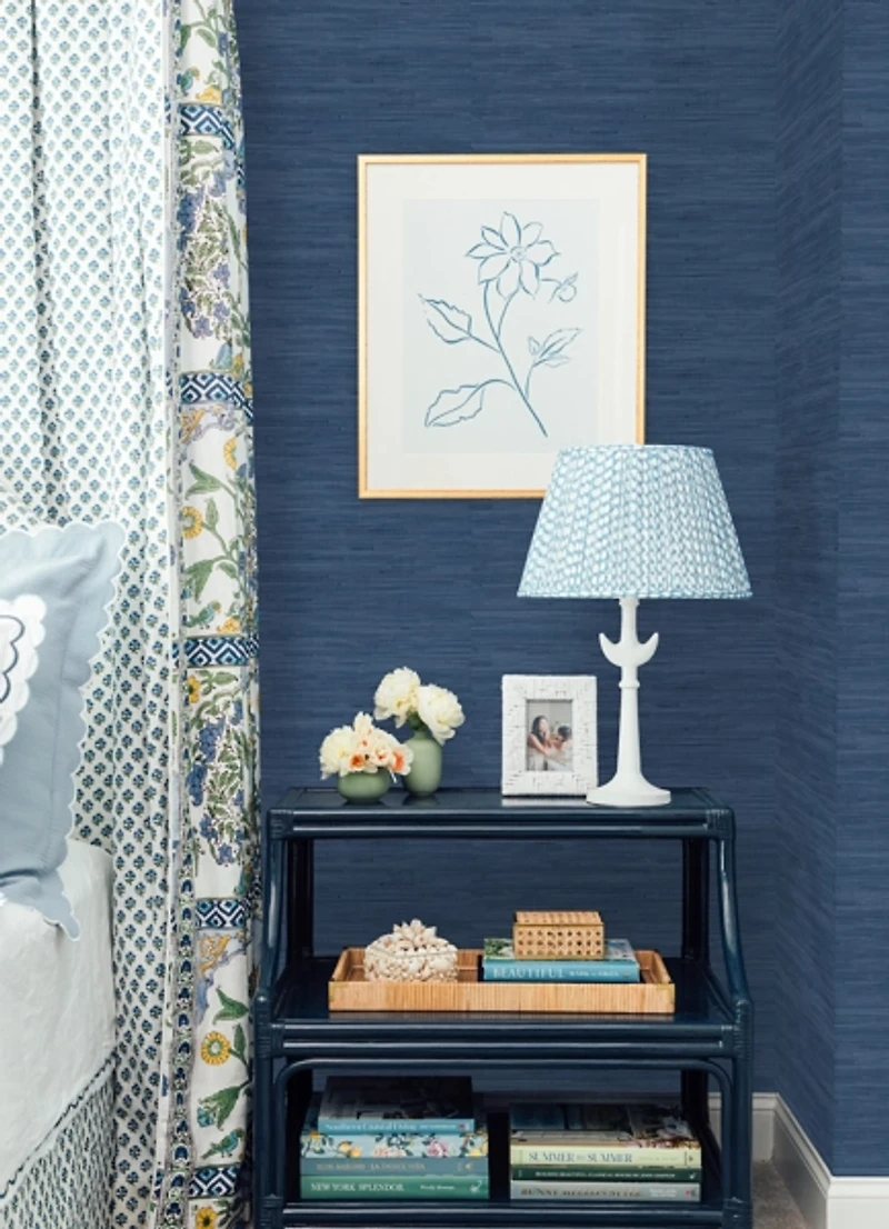 Navy Blue Faux Grasscloth Peel & Stick Wallpaper