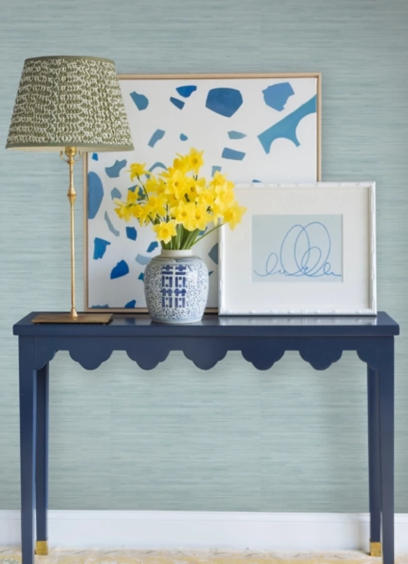 Sky Blue Faux Grasscloth Peel & Stick Wallpaper