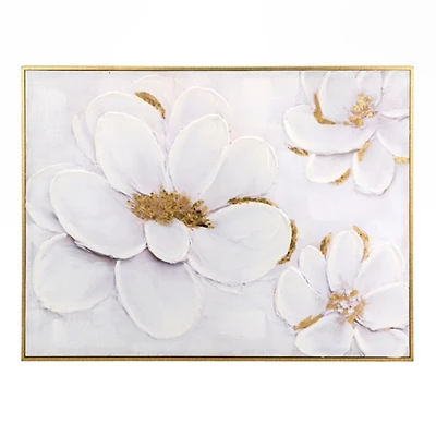 Luxe White Flowers Framed Canvas Art Print