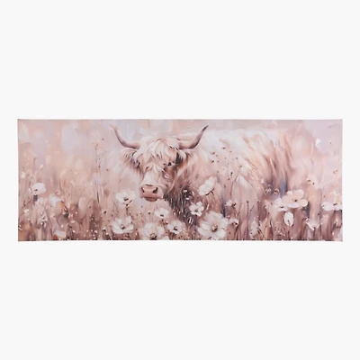 Highland Cow in Daisy Field Canvas Art Print