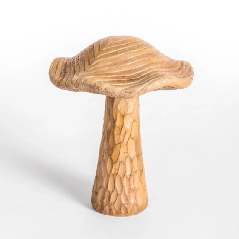 Brown Carved Mushroom Figurine, 7.5 in.