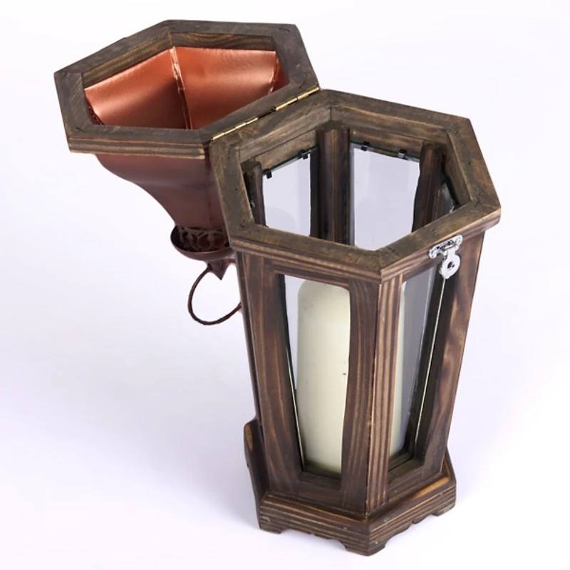 Bronze Iron and Wood Bates Lantern, 17 in.