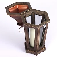 Bronze Iron and Wood Bates Lantern, 17 in.