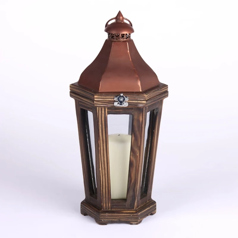 Bronze Iron and Wood Bates Lantern, 17 in.