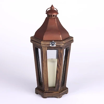 Bronze Iron and Wood Bates Lantern, 17 in.