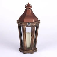 Bronze Iron and Wood Bates Lantern, 17 in.