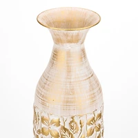 Distressed Gold Metal Floral Floor Vase
