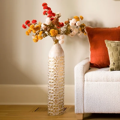 Distressed Gold Metal Floral Floor Vase