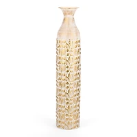 Distressed Gold Metal Floral Floor Vase
