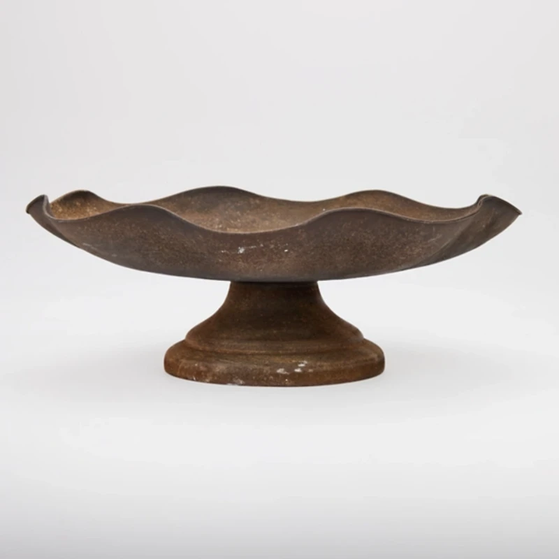 Antique Bronze Scalloped Metal Pedestal Bowl