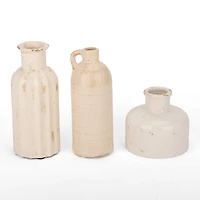 Distressed Cream Ceramic Vases, Set of 3