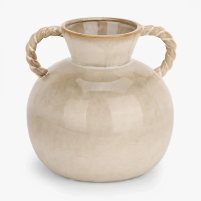 Ivory Glazed Ceramic Vase with Twist Handles