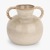 Ivory Glazed Ceramic Vase with Twist Handles