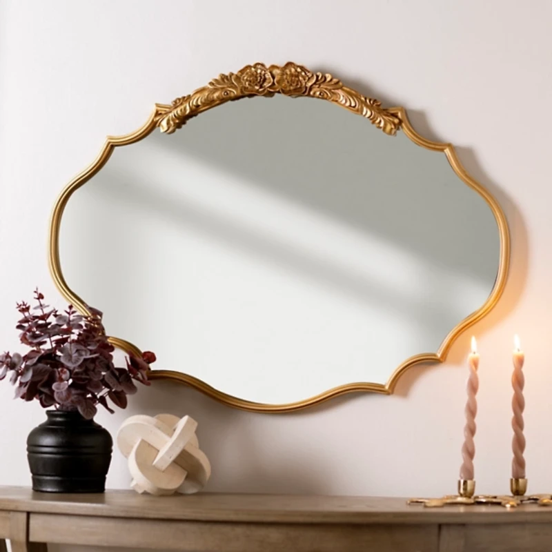 Oval Laura Gold Flower Wall Mirror