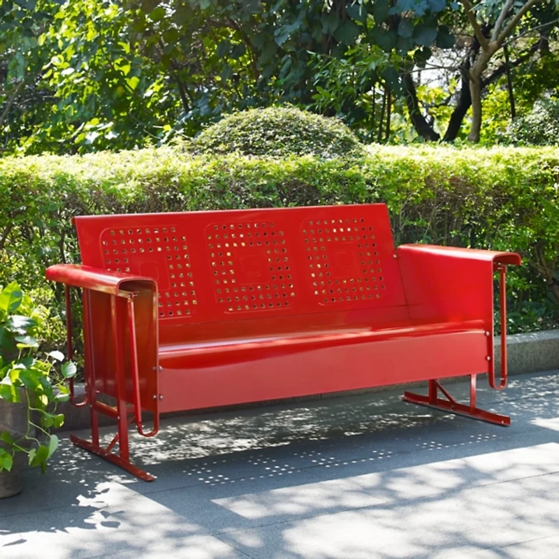 Red Metal Retro Outdoor Sofa Glider